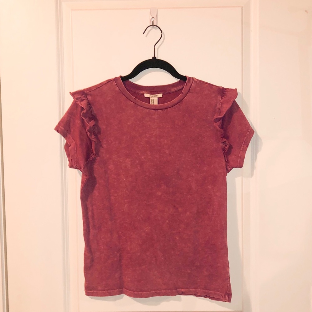 Distressed ruffle tee